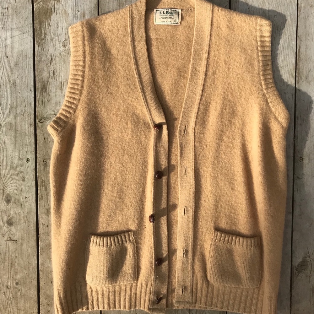 LL Bean Cardigan Sweater Vest (lambswool / camel)